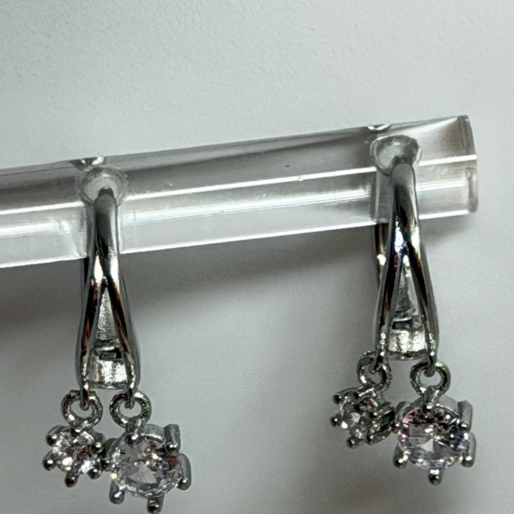925 Sterling Silver plated Crystal Drop Hoop Earrings - Clear